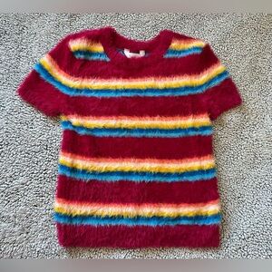 No Boundaries Colorful Fuzzy Tee/Top - Burgundy, Yellow, Blue, & Orange